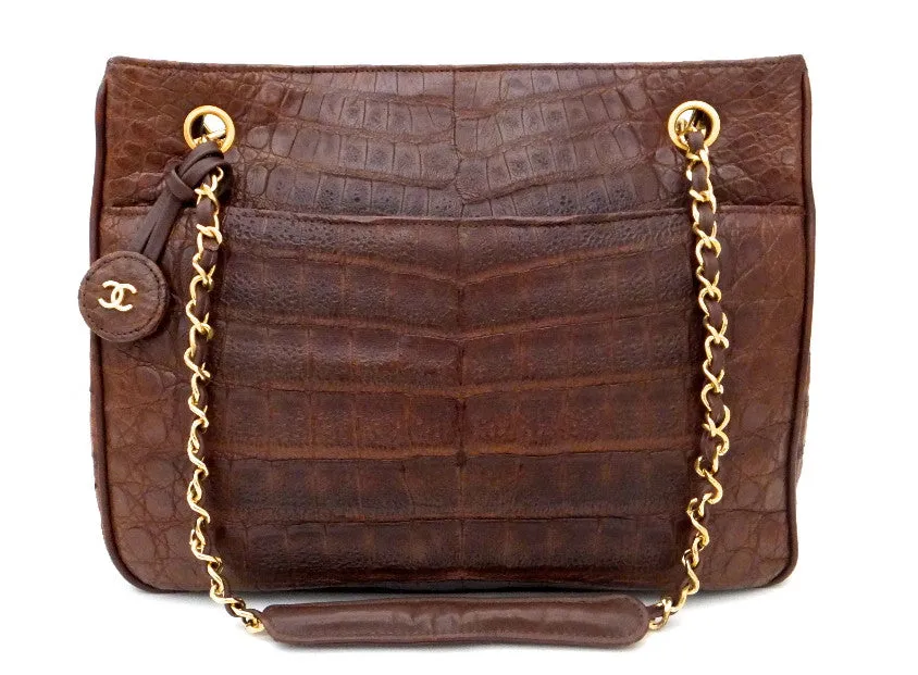 Authentic Chanel Vintage Whiskey Brown Alligator Tote