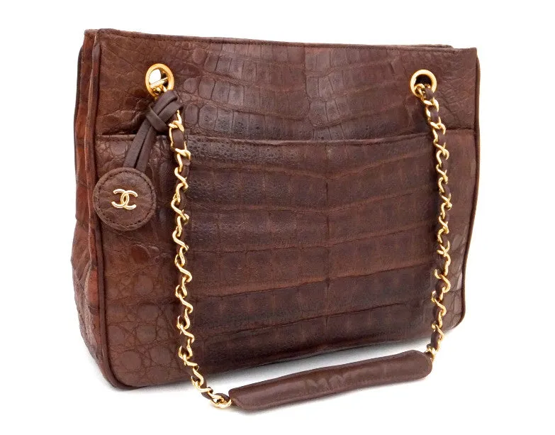 Authentic Chanel Vintage Whiskey Brown Alligator Tote