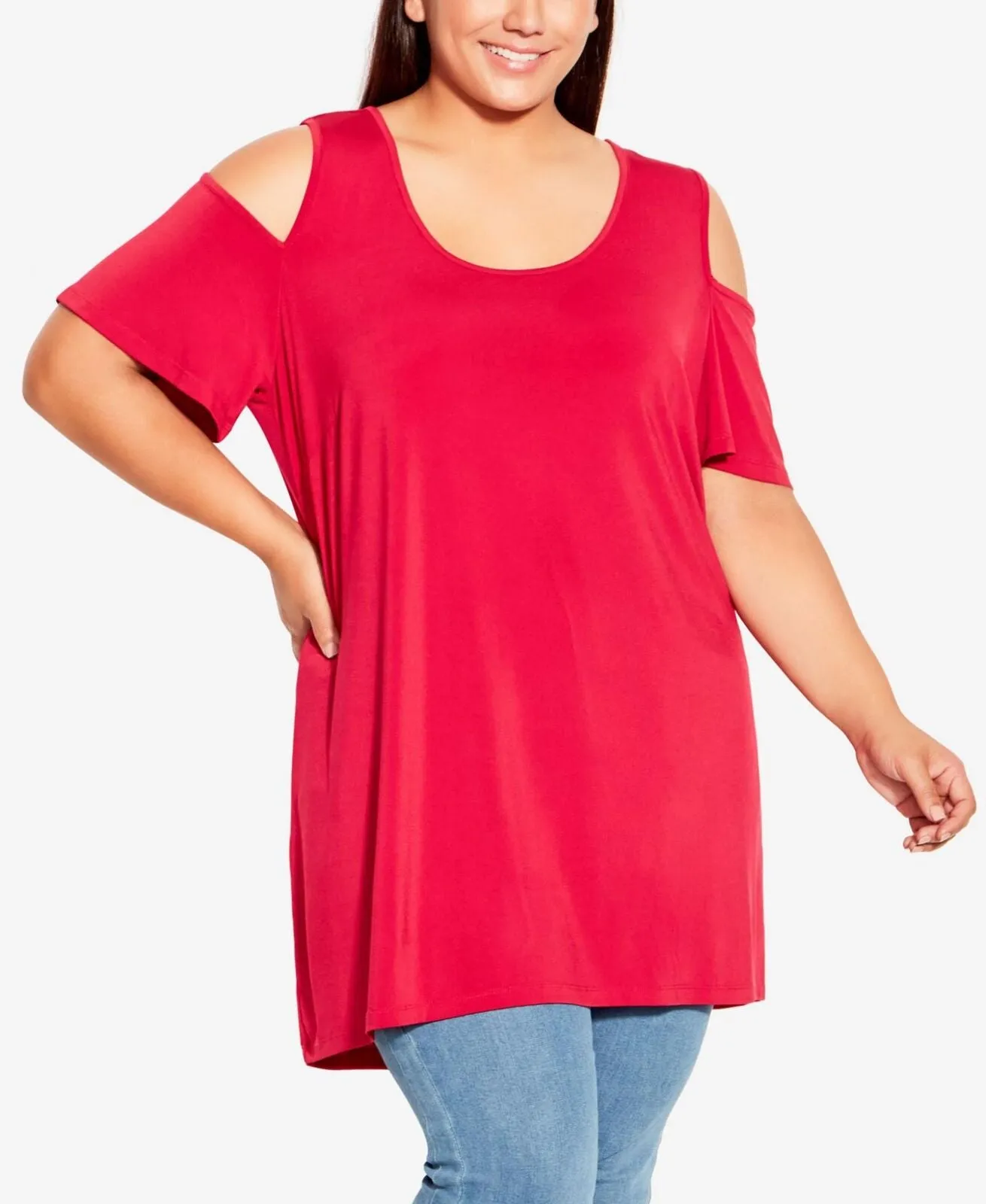 Avenue Womens Plus Size Claire Cold Shoulder Tunic Top 214337