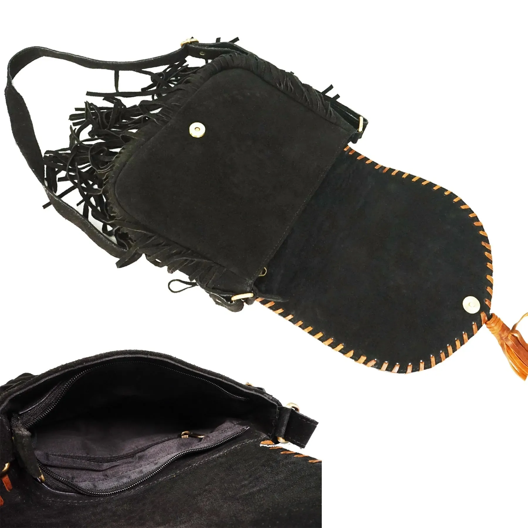 Aztec-Inspired Cowhide Purse with Boho Fringe