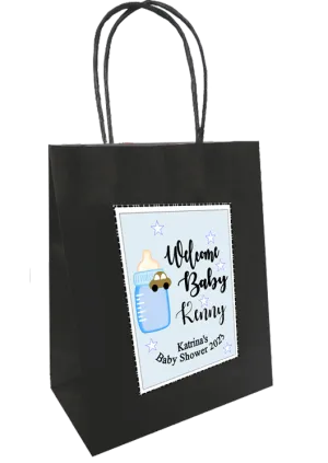 Baby Shower Personlaised Gift Bag Bottle Design Blue