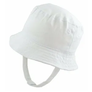 Baby White Cotton Bucket Hat With Chin Strap