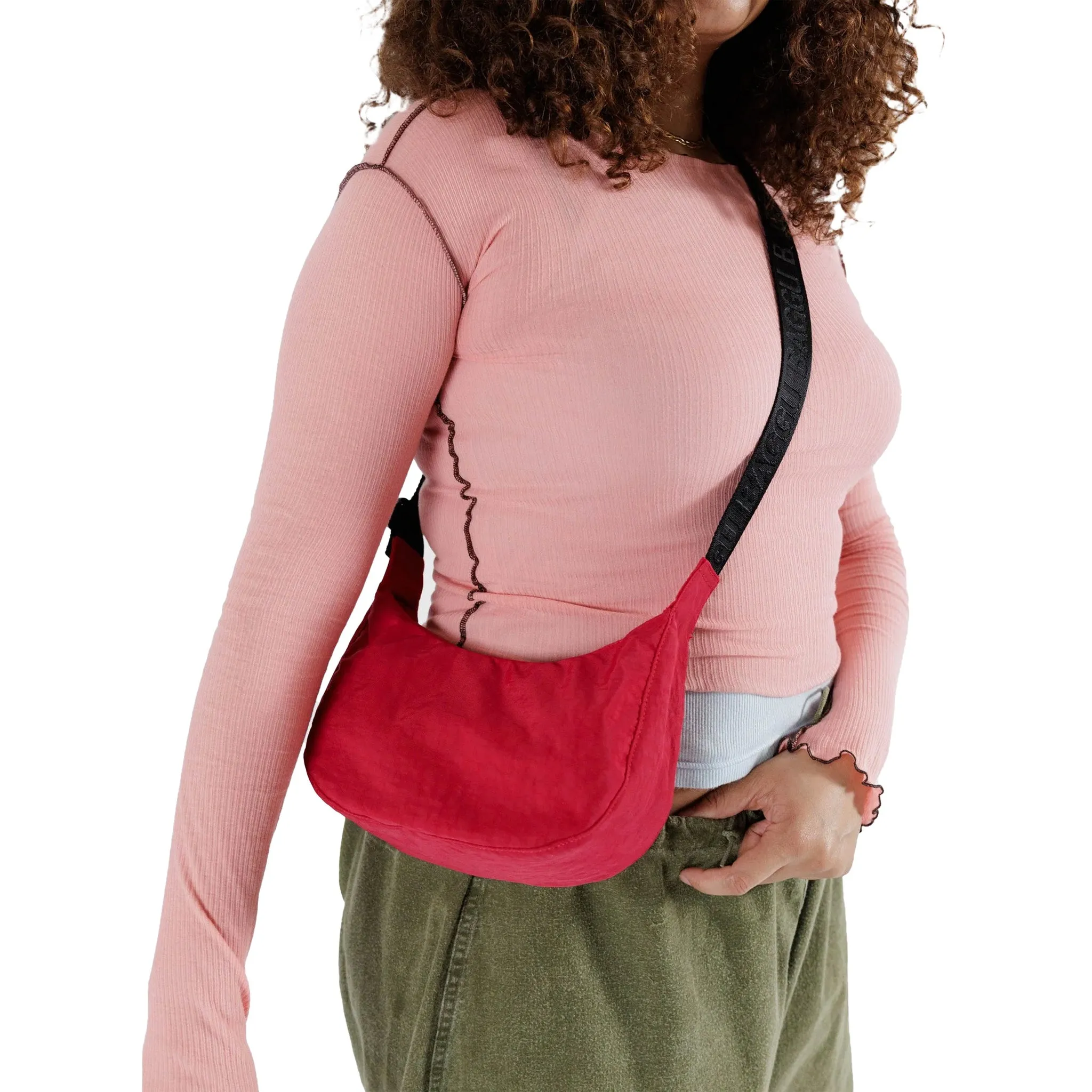 Baggu Small Nylon Crescent Bag, Candy Apple
