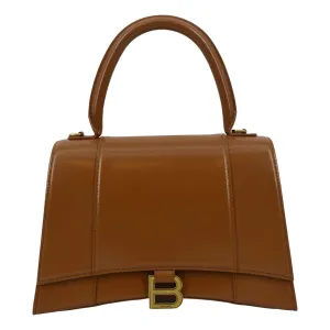 BALENCIAGA Medium Hourglass Leather Top Handle Shoulder Bag Tan