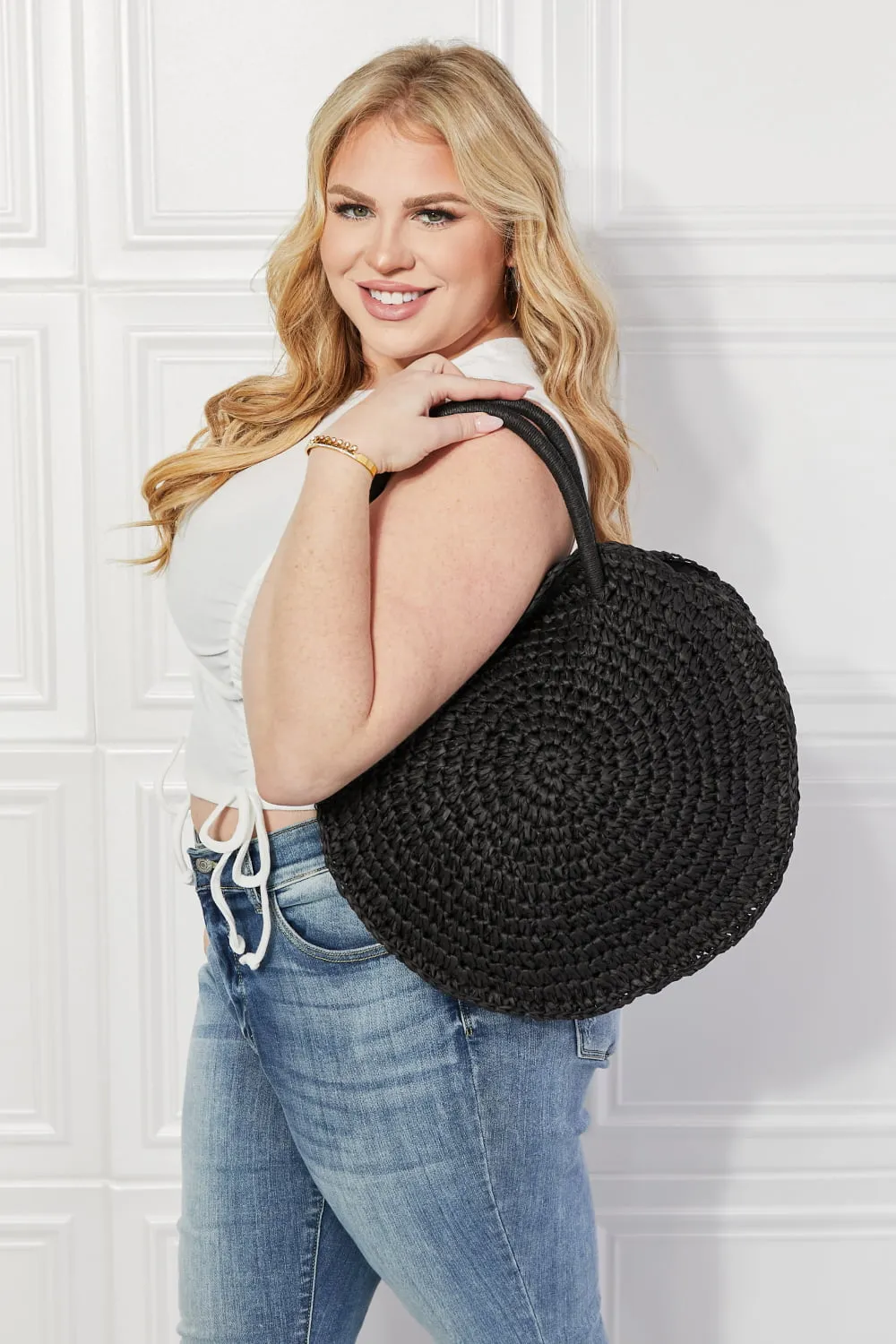 Beach Date Straw Handbag in Black