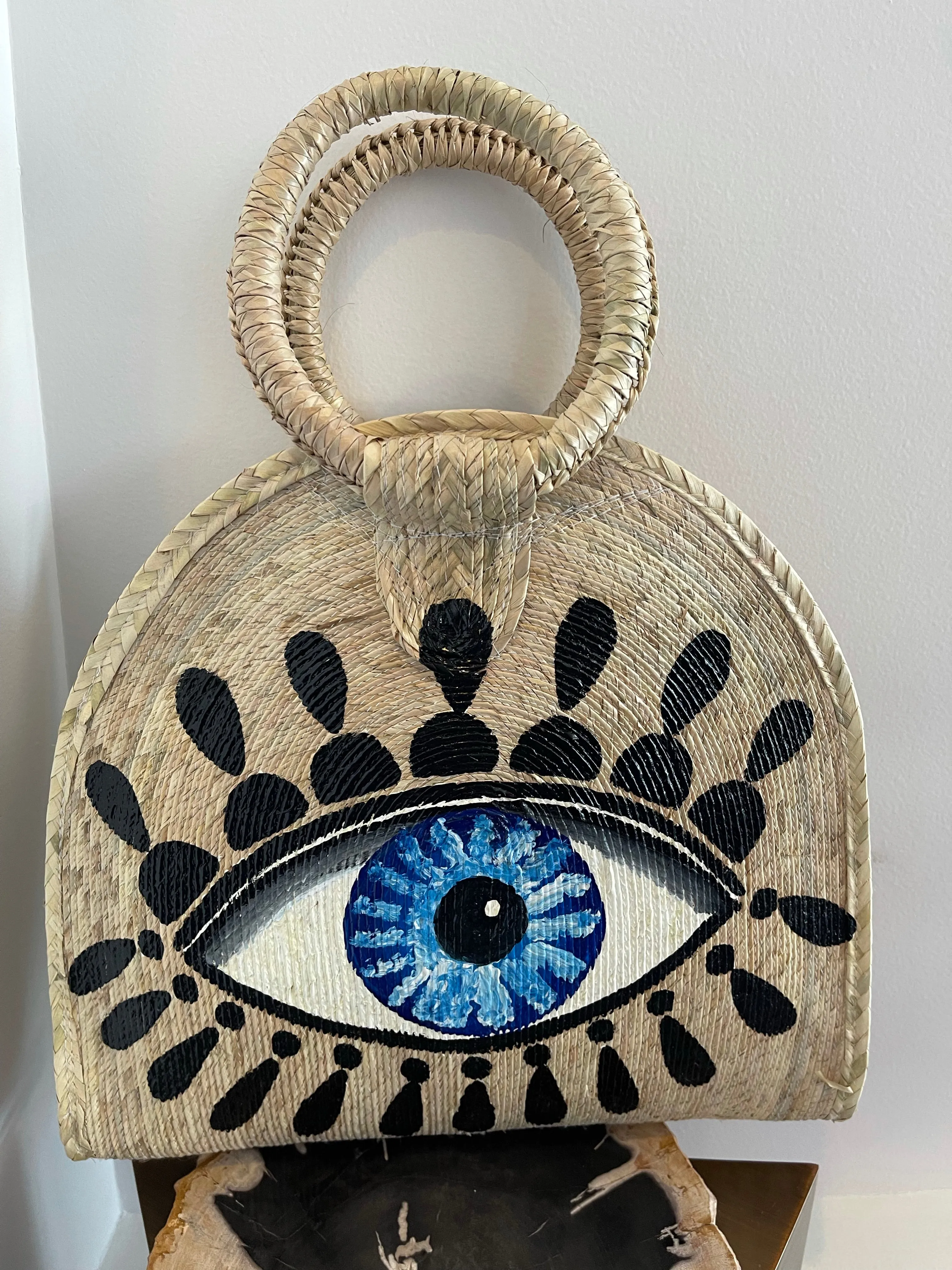 Beautiful Handcraft Palm Leaf Woven Hand Painting  Basket Bag