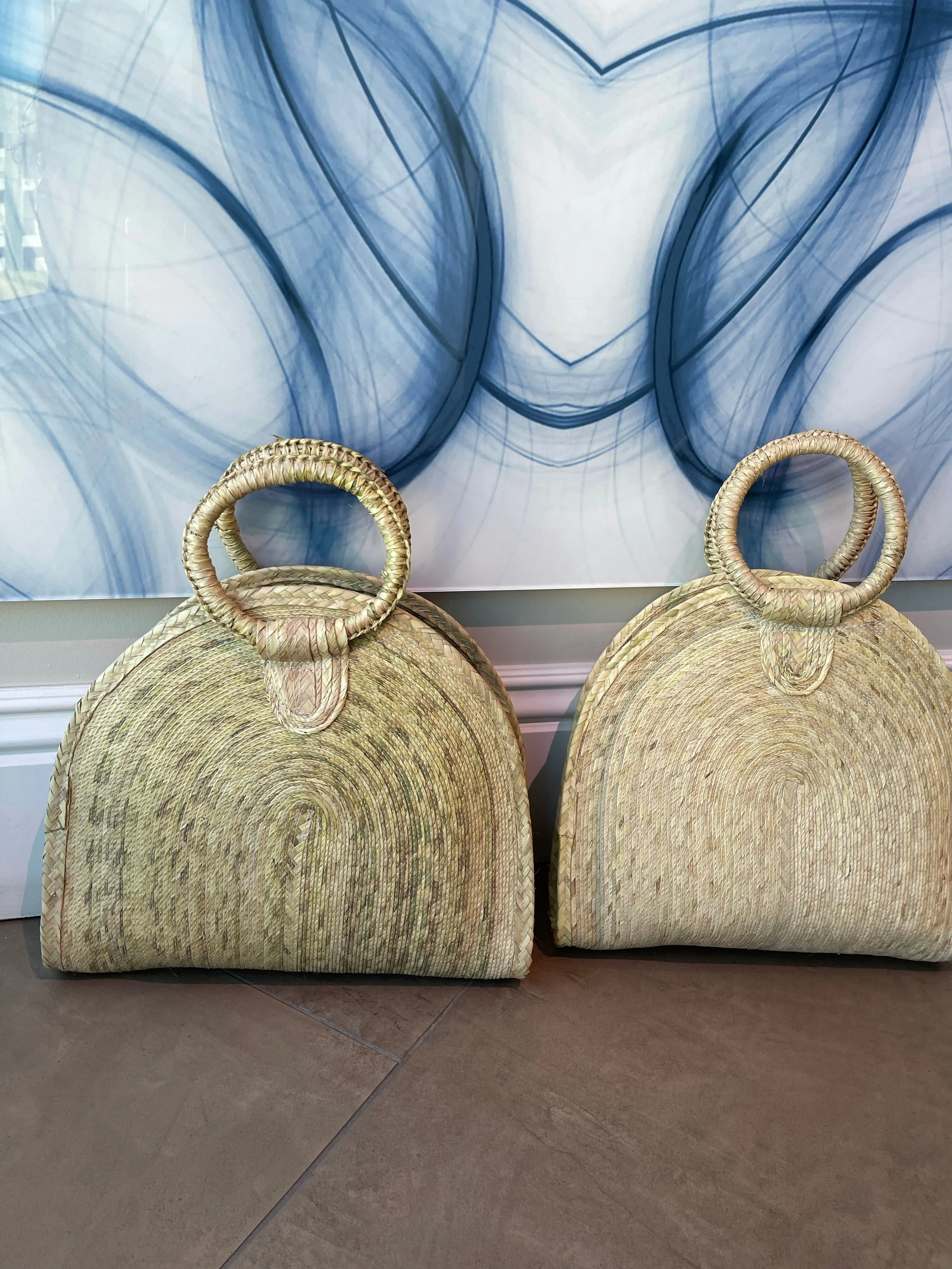 Beautiful Handcraft Palm Leaf Woven Hand Painting  Basket Bag