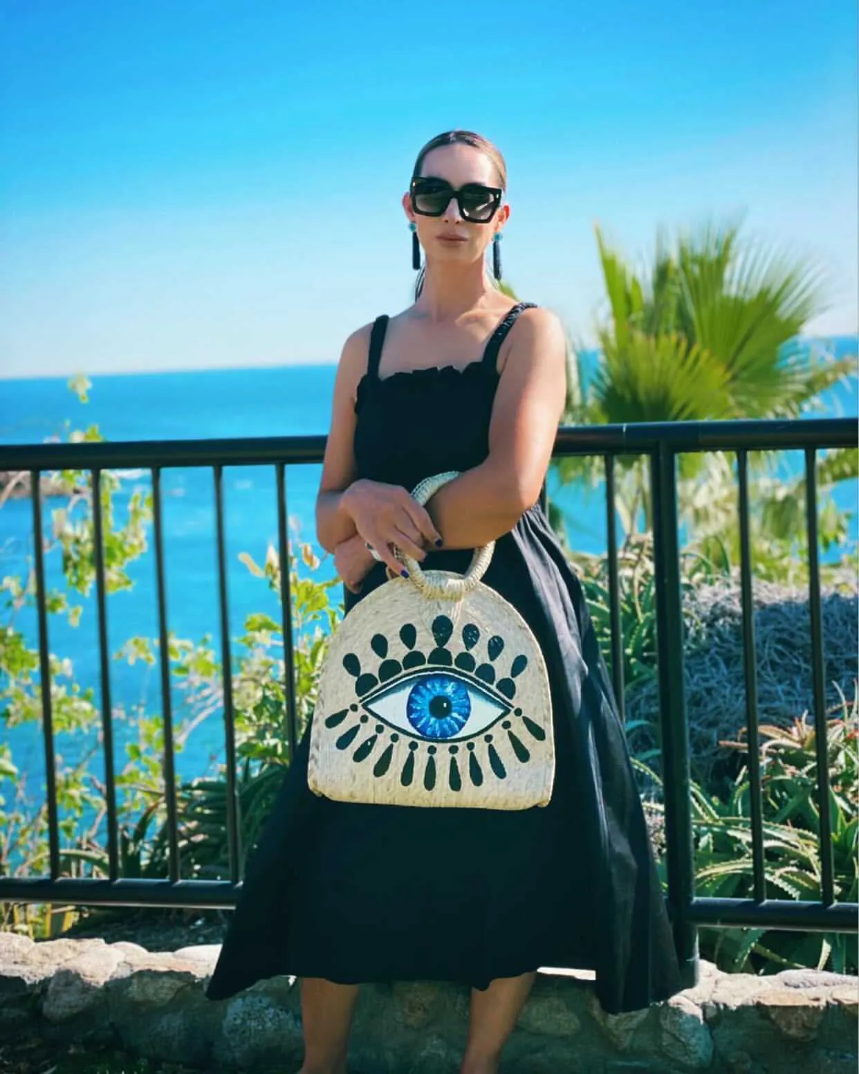 Beautiful Handcraft Palm Leaf Woven Hand Painting  Basket Bag