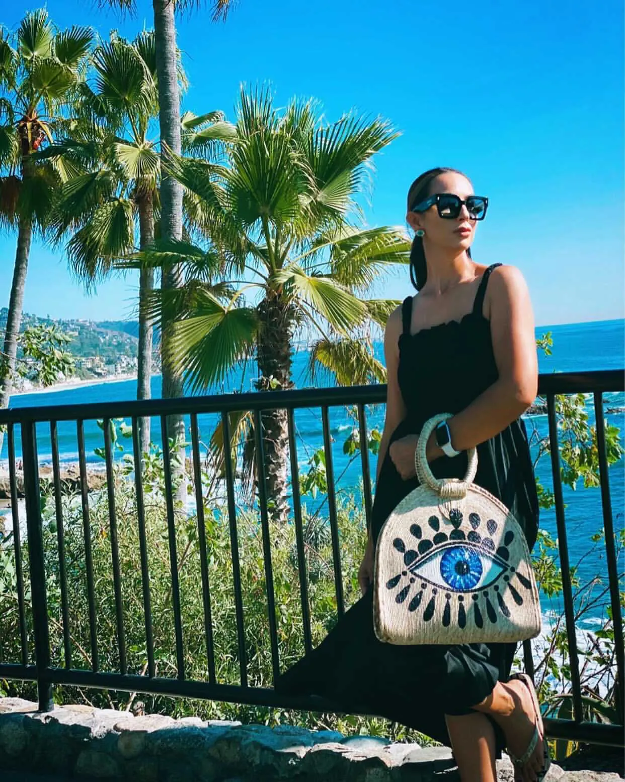 Beautiful Handcraft Palm Leaf Woven Hand Painting  Basket Bag