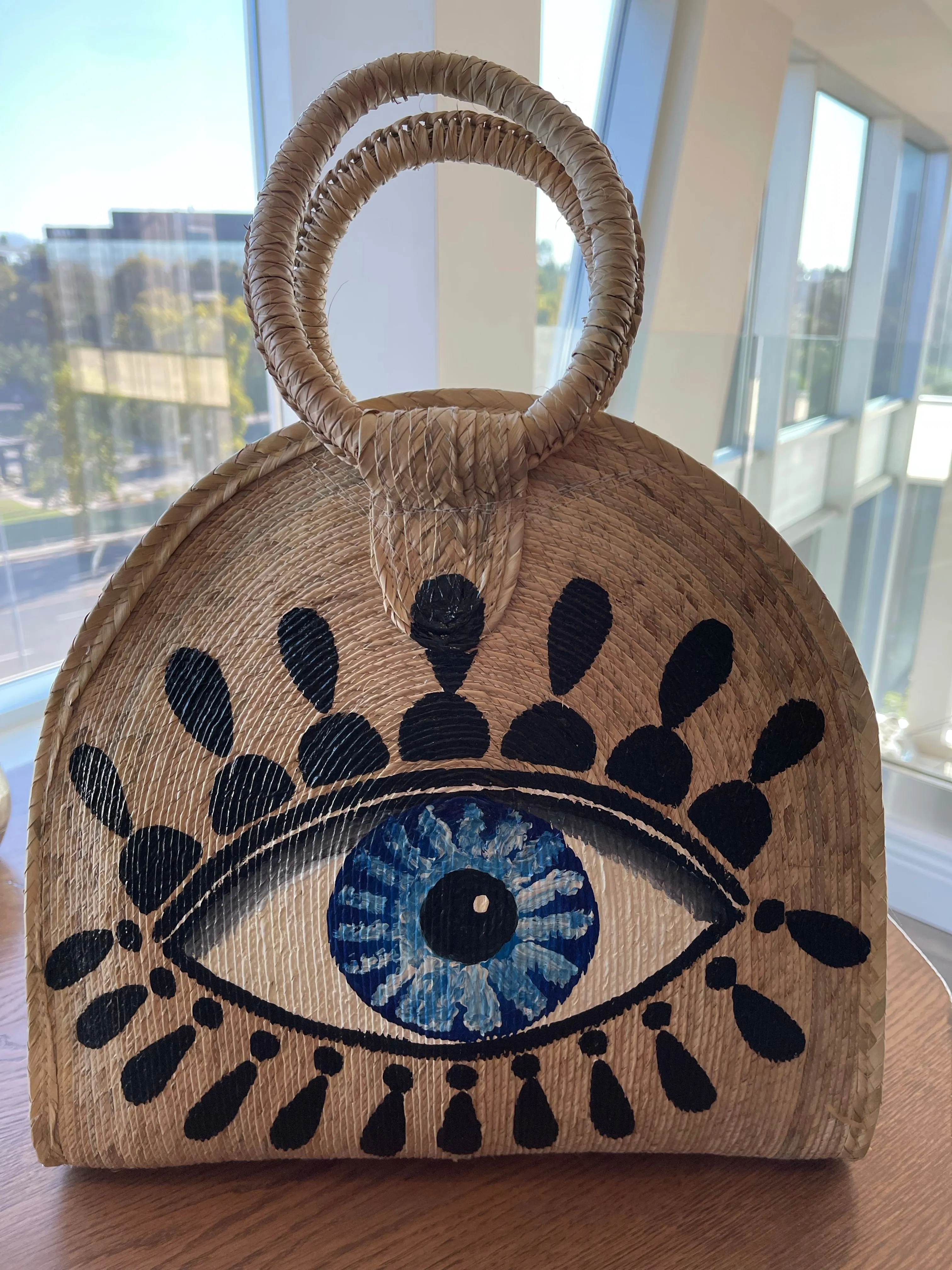 Beautiful Handcraft Palm Leaf Woven Hand Painting  Basket Bag