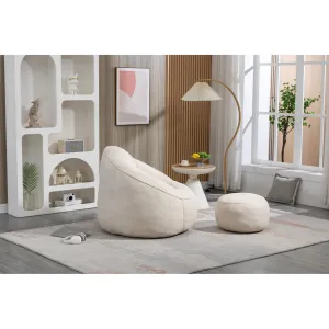 Beige Lazy Bean Bag fa Chair for Adults with Foam Filled Footrest