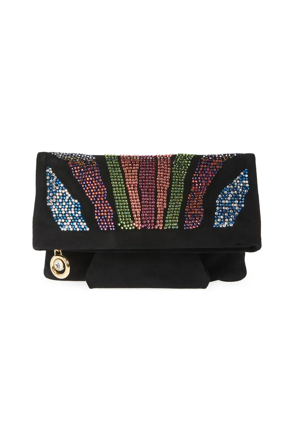 BIENEN DAVIS x AURETA Aperitivo Clutch in Black Suede with Rainbow Swarovski Crystal Detail