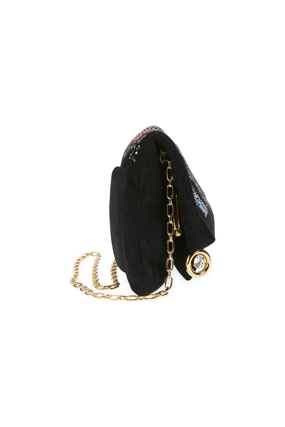 BIENEN DAVIS x AURETA Aperitivo Clutch in Black Suede with Rainbow Swarovski Crystal Detail