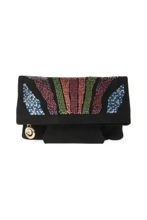 BIENEN DAVIS x AURETA Aperitivo Clutch in Black Suede with Rainbow Swarovski Crystal Detail