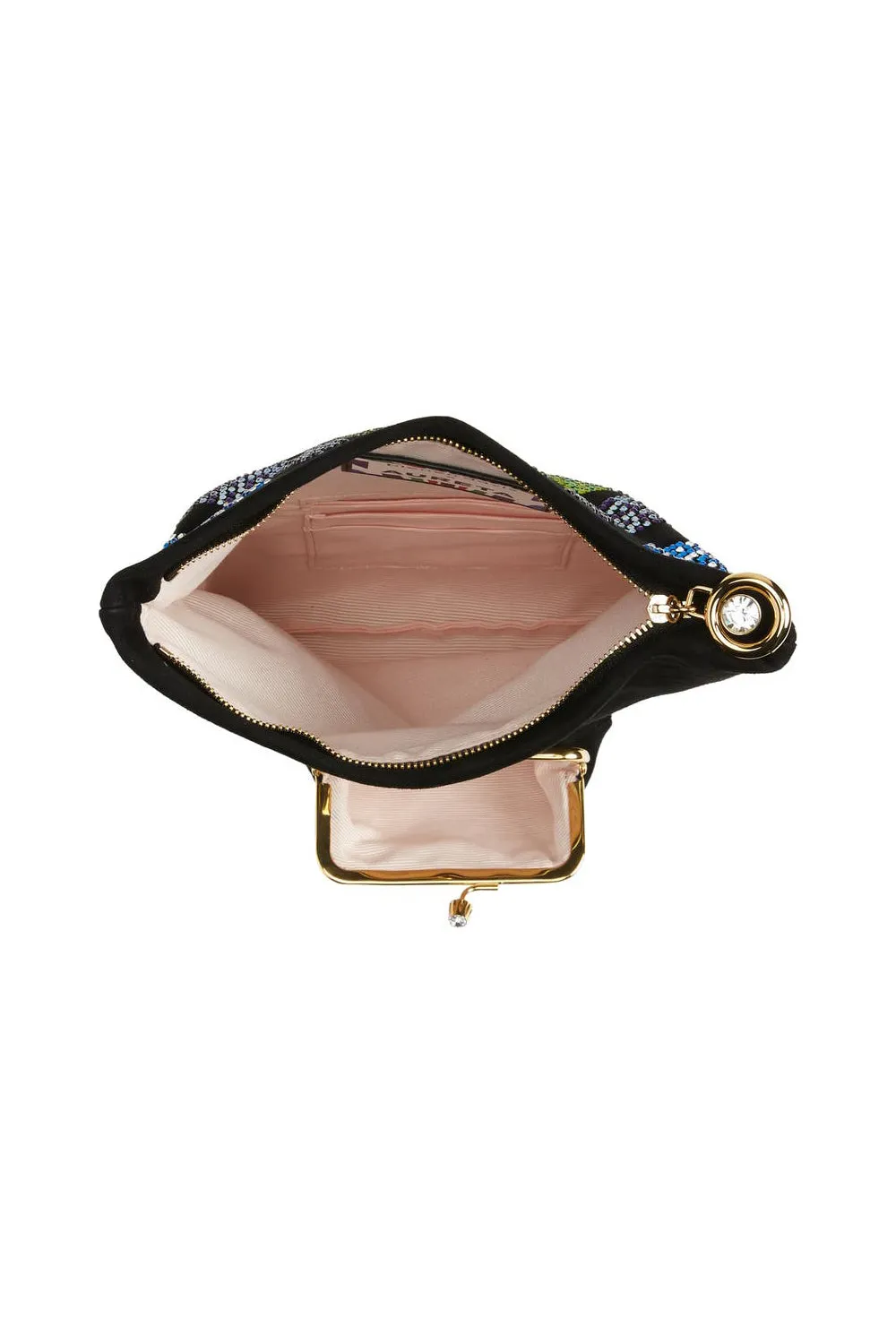 BIENEN DAVIS x AURETA Aperitivo Clutch in Black Suede with Rainbow Swarovski Crystal Detail