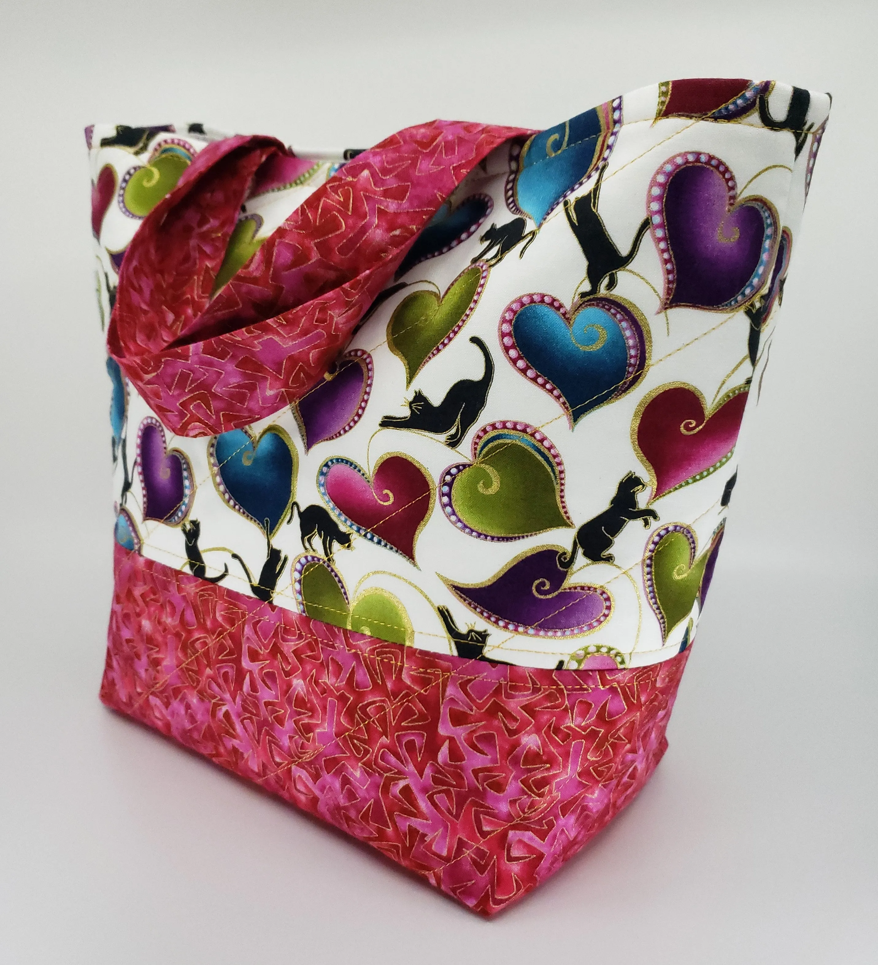Black Cats in Pink - Quilted Bucket Bag - Medium