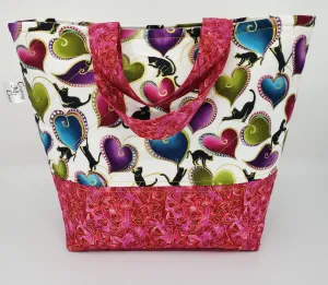 Black Cats in Pink - Quilted Bucket Bag - Medium