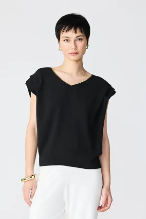 BLACK GOLD DETAIL V-NECK BLOUSE