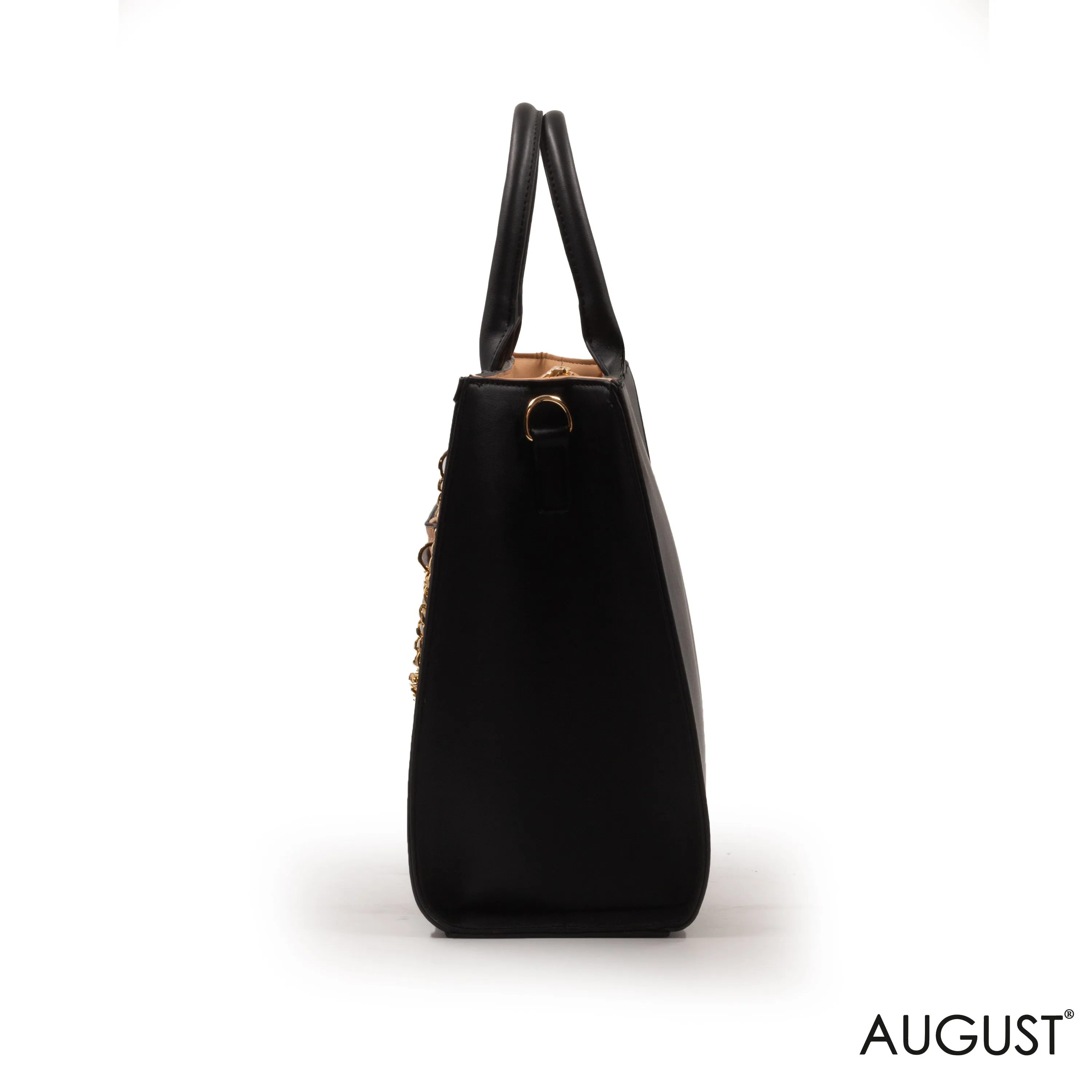 BLACK LEATHER CROC HANDBAG WITH METAL CHAIN-LARGE