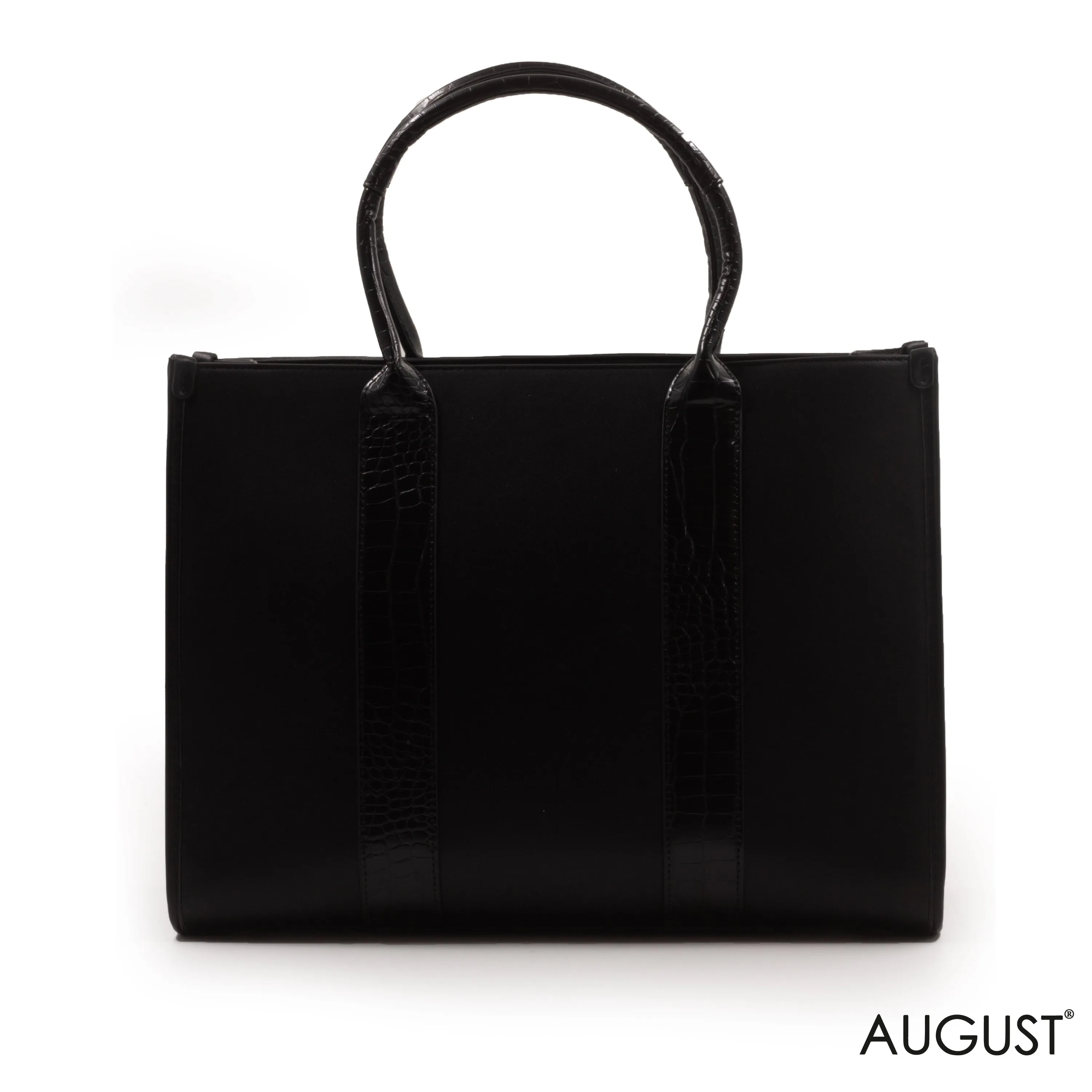 BLACK LEATHER EMILY LORAN HANDBAG WITH CHAIN DETAIL -LARGE