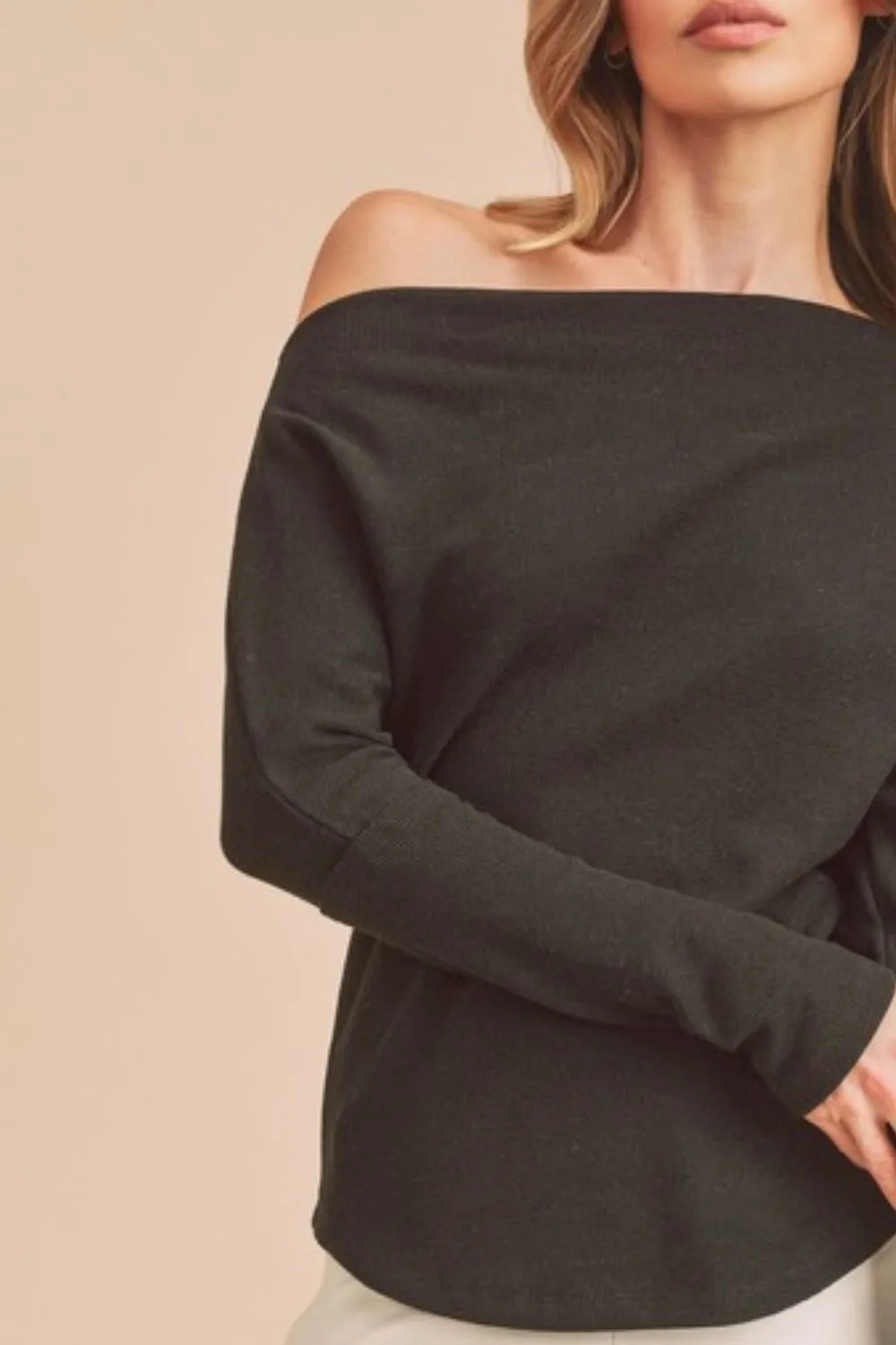 Black One Shoulder Long Sleeve Knit Top