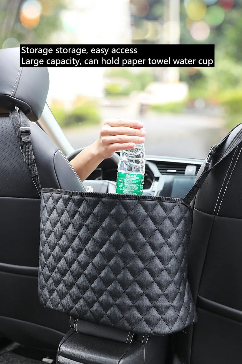 Black PU Leather Handbag Holding For Car Seat Storage