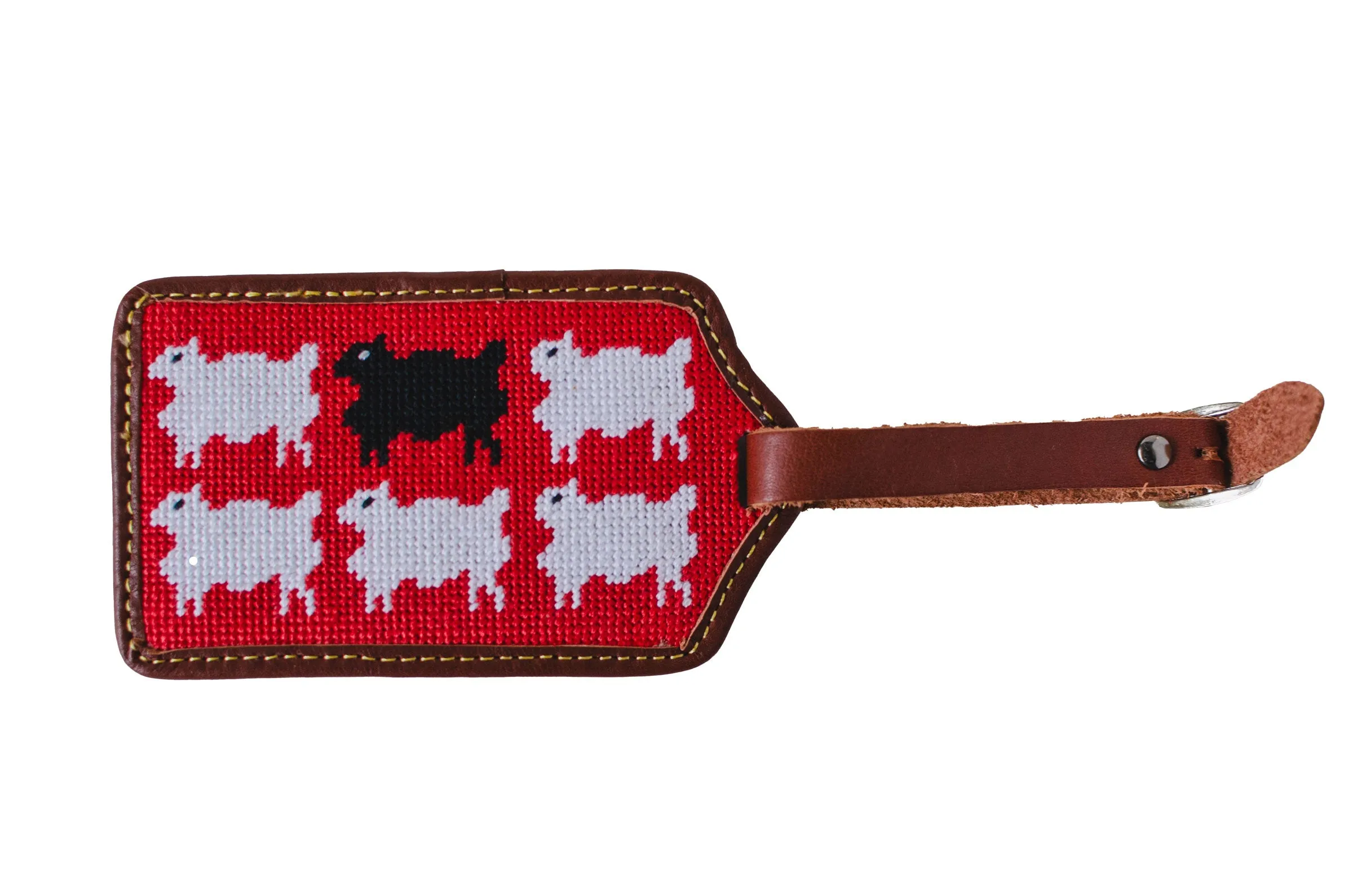 Black Sheep White Sheep Needlepoint Luggage Tag