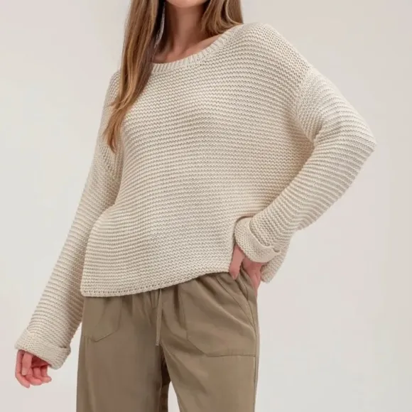Blu Pepper Sweater CHUNKY KNIT LONG CUFF SLEEVE PULLOVER SWEATER size large