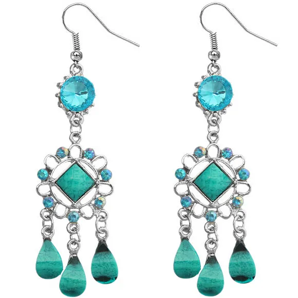 Blue Beaded Cluster Chandelier Earrings