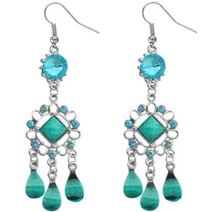 Blue Beaded Cluster Chandelier Earrings