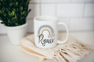 Blue Boho Rainbow Personalized Hot Chocolate Mug