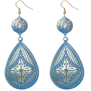 Blue Floral Teardrop Drop Earrings