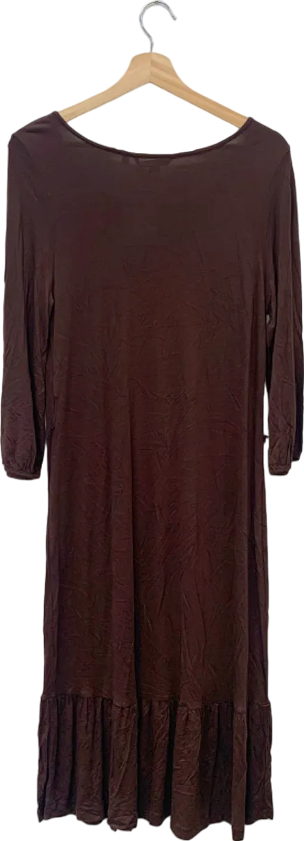 Boden Brown Keyhole Neck Ruffle Hem Dress UK 14L