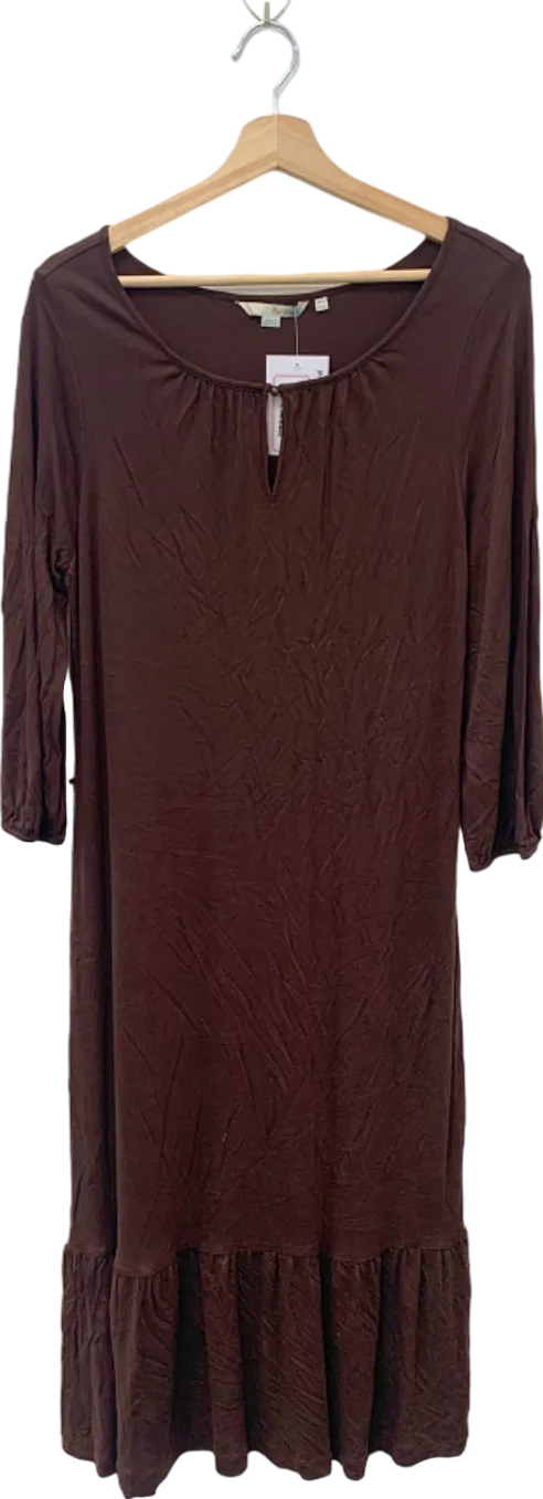 Boden Brown Keyhole Neck Ruffle Hem Dress UK 14L