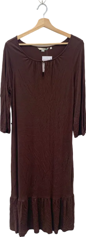 Boden Brown Keyhole Neck Ruffle Hem Dress UK 14L