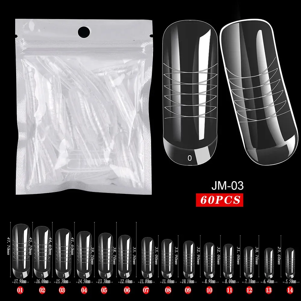 BodiModi AgeDefy™️ Poly Extension Gel Nails - Clear Ballerina Tips for Mature Hands (60pcs)