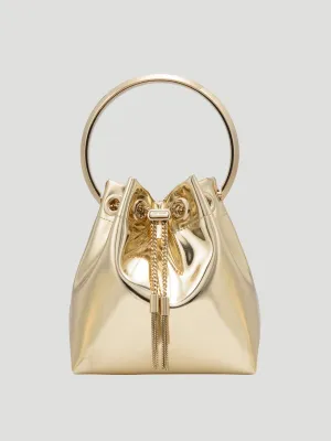 Bon Bon Gold Leather Bucket Top-Handle Bag