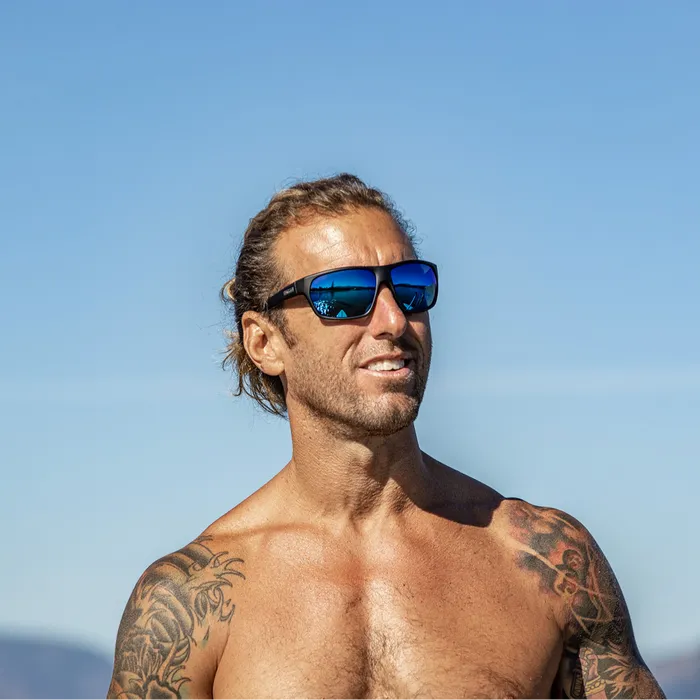 Boone - Matte Black   Polarized Blue Mirror Lenses