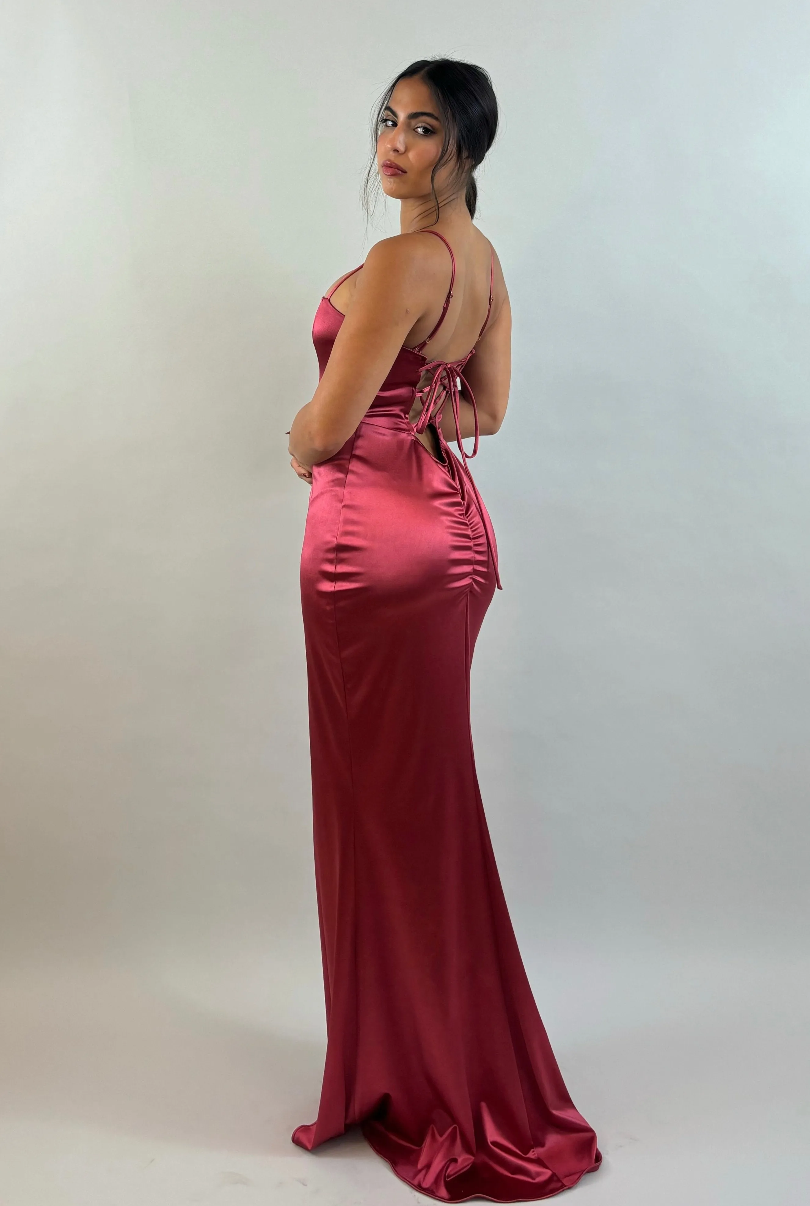 Bordeaux Satin Evening Dress