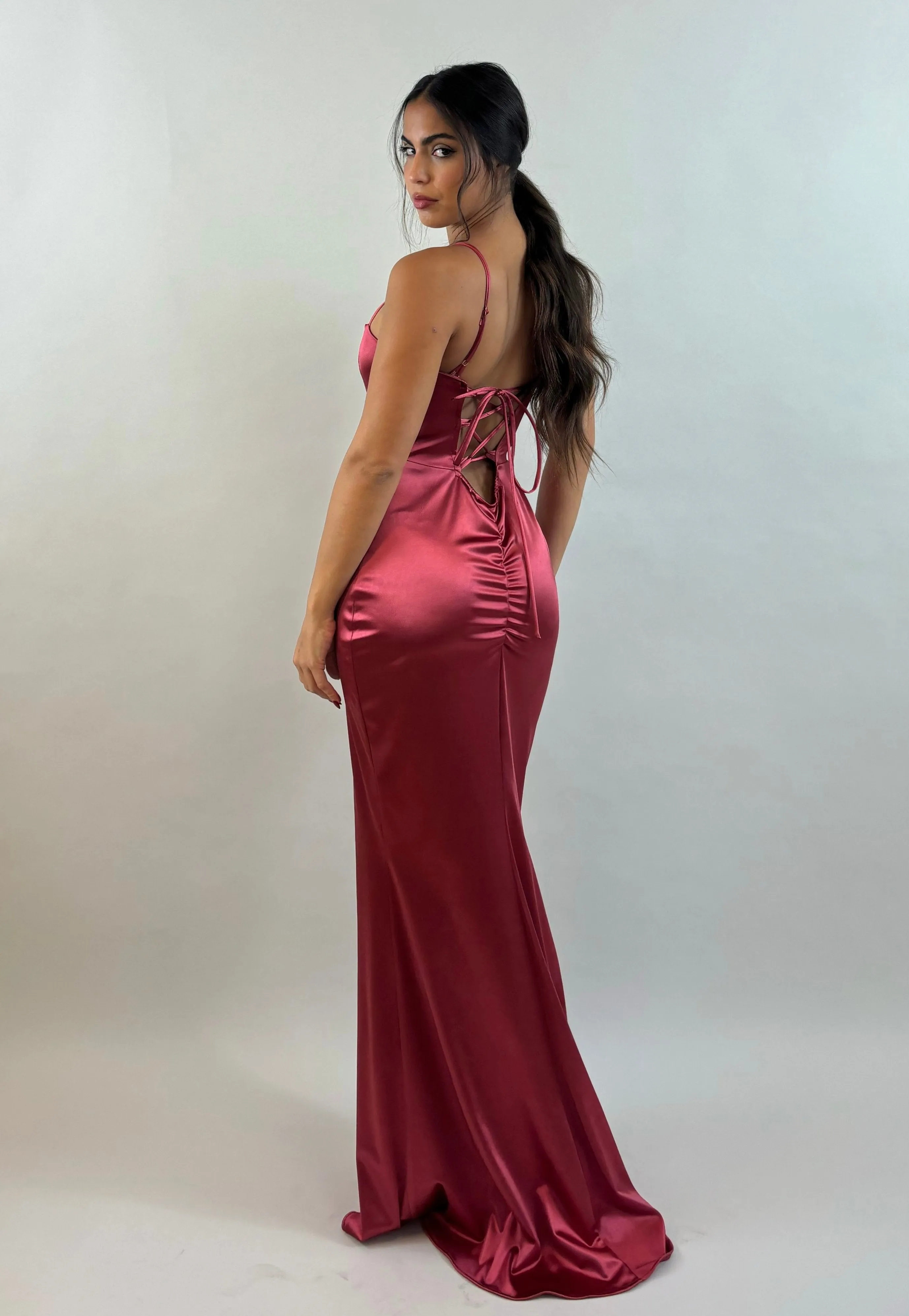 Bordeaux Satin Evening Dress