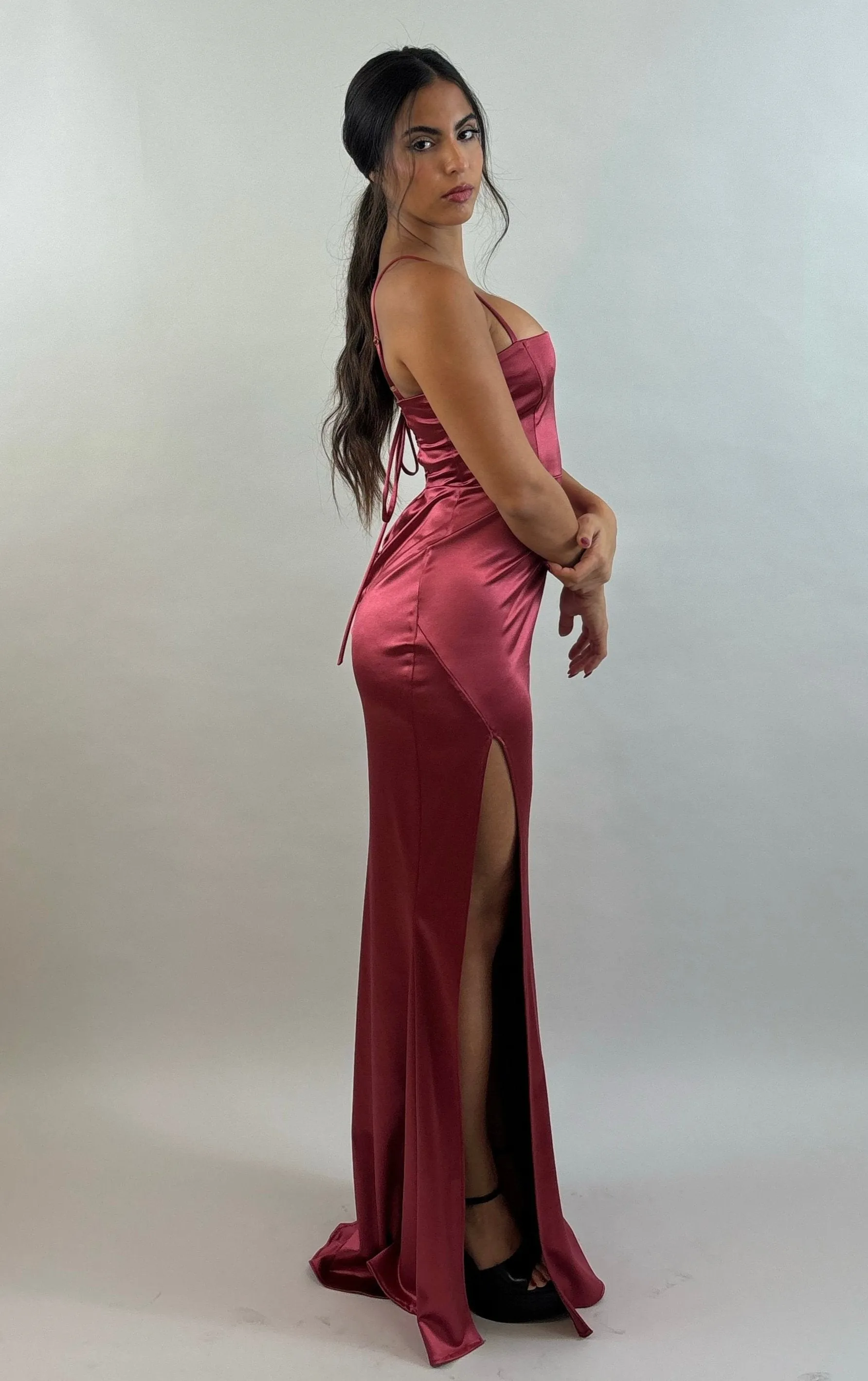 Bordeaux Satin Evening Dress