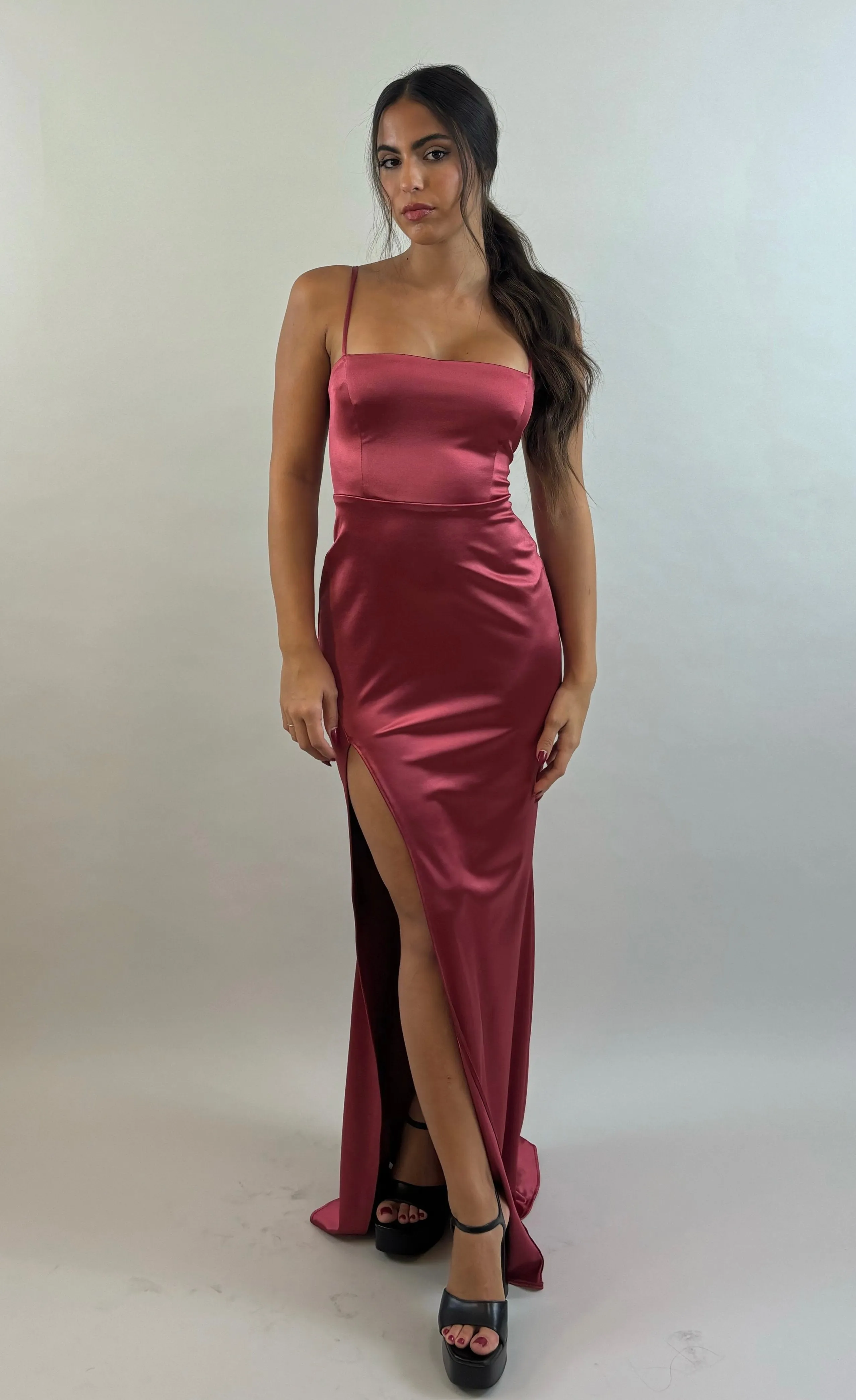 Bordeaux Satin Evening Dress