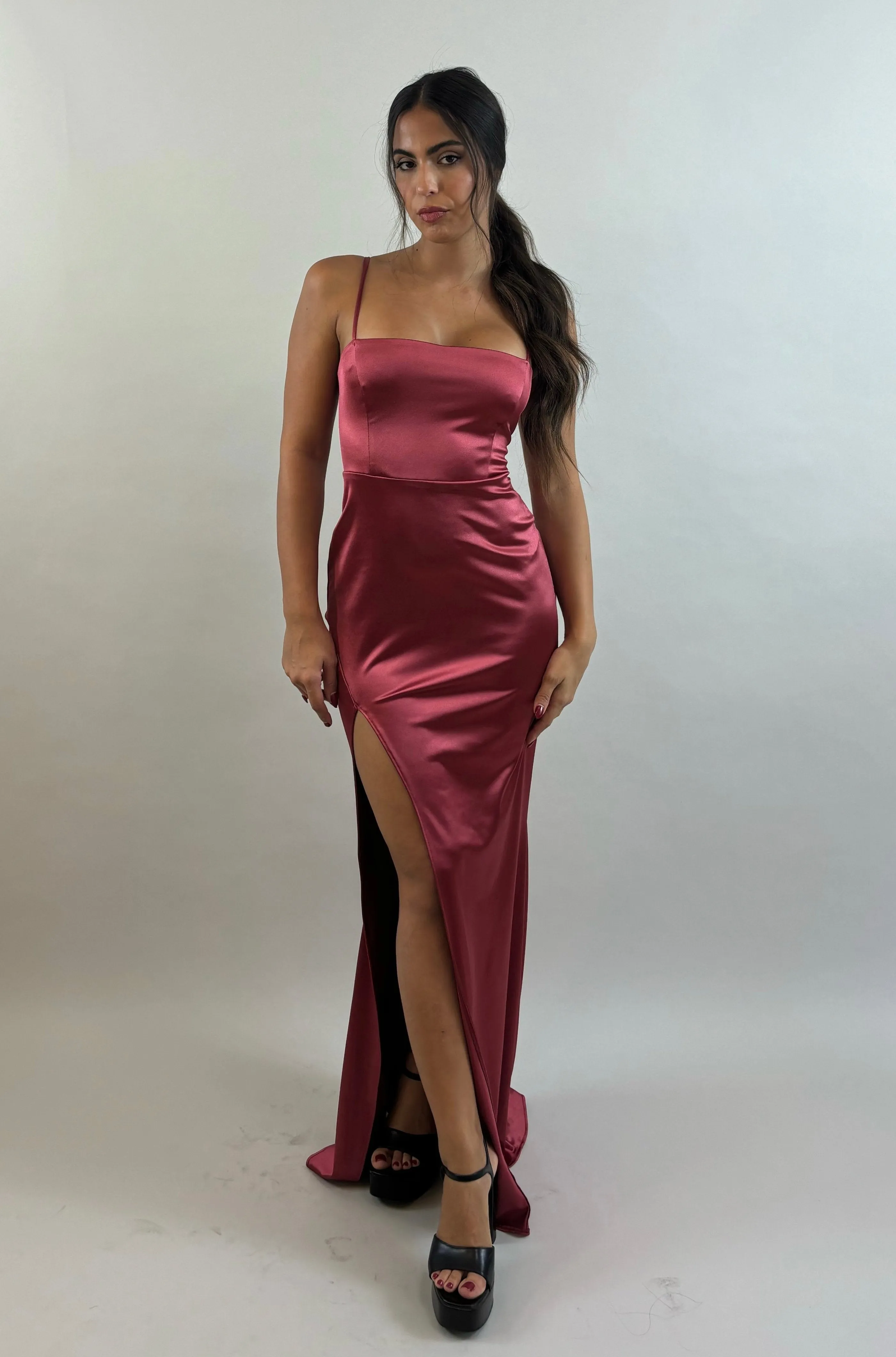 Bordeaux Satin Evening Dress