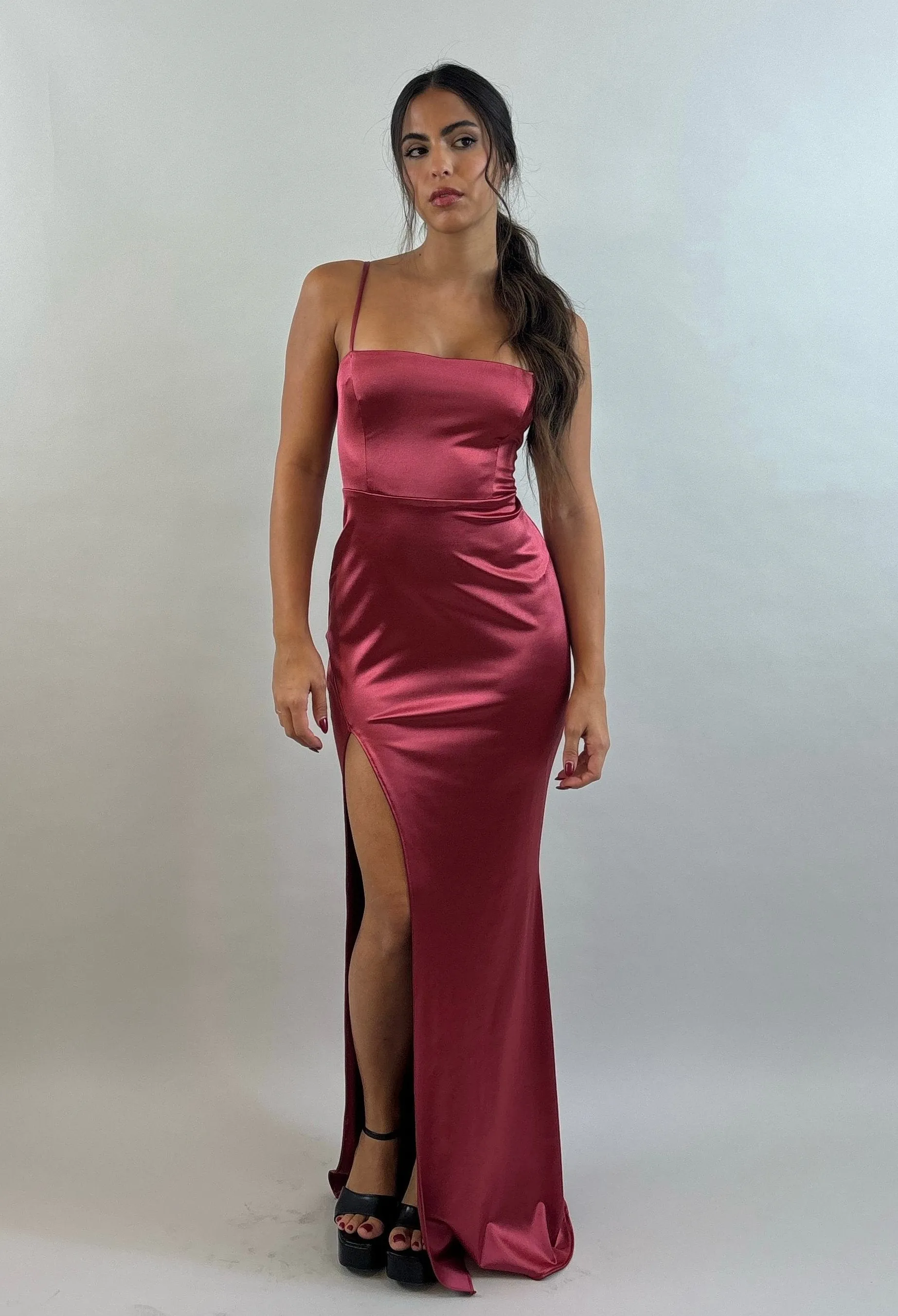 Bordeaux Satin Evening Dress