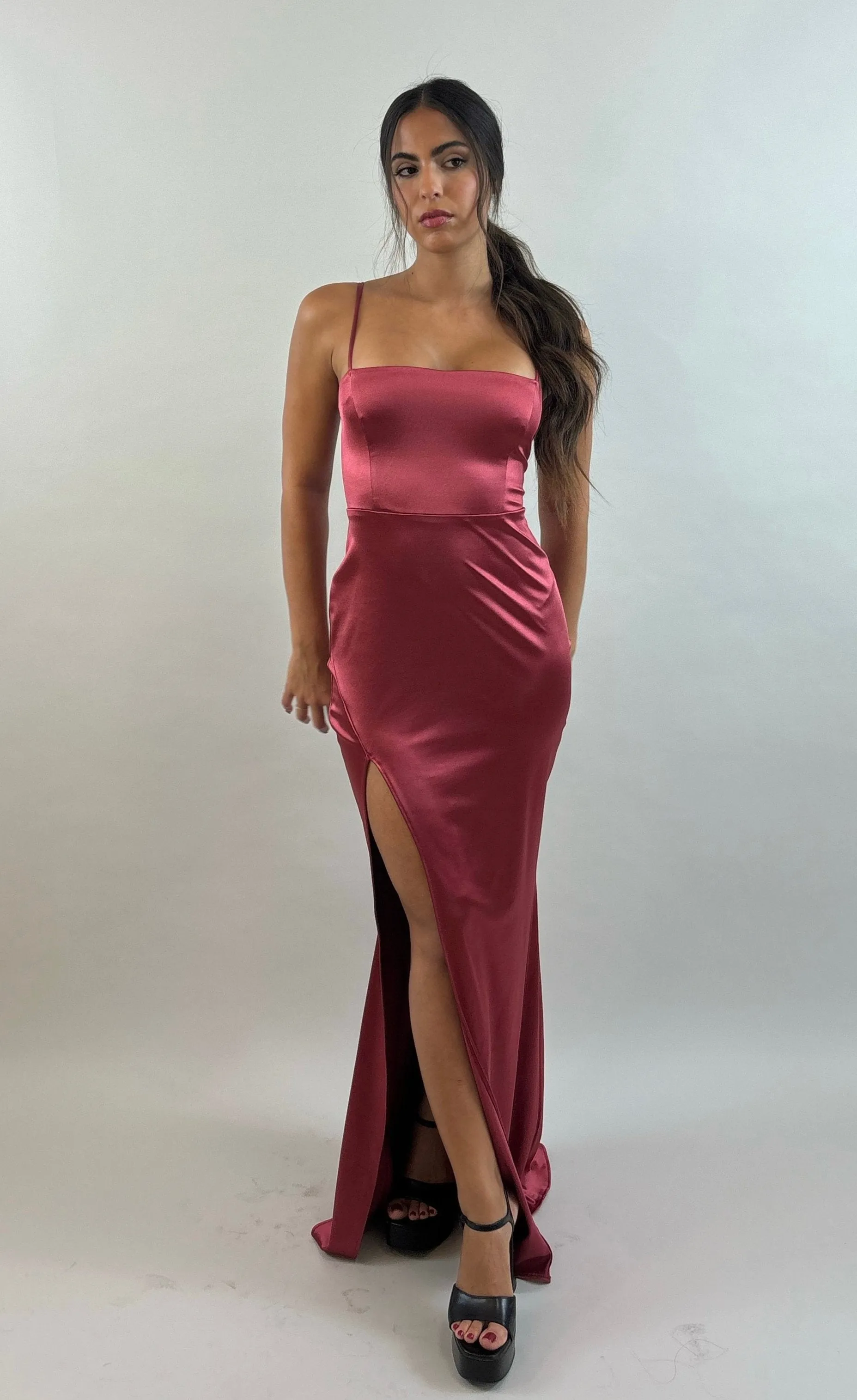 Bordeaux Satin Evening Dress