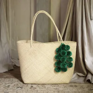 Borneo Sani Straw Tote Bag - with Emerald Green