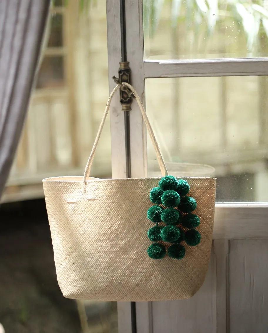 Borneo Sani Straw Tote Bag - with Emerald Green