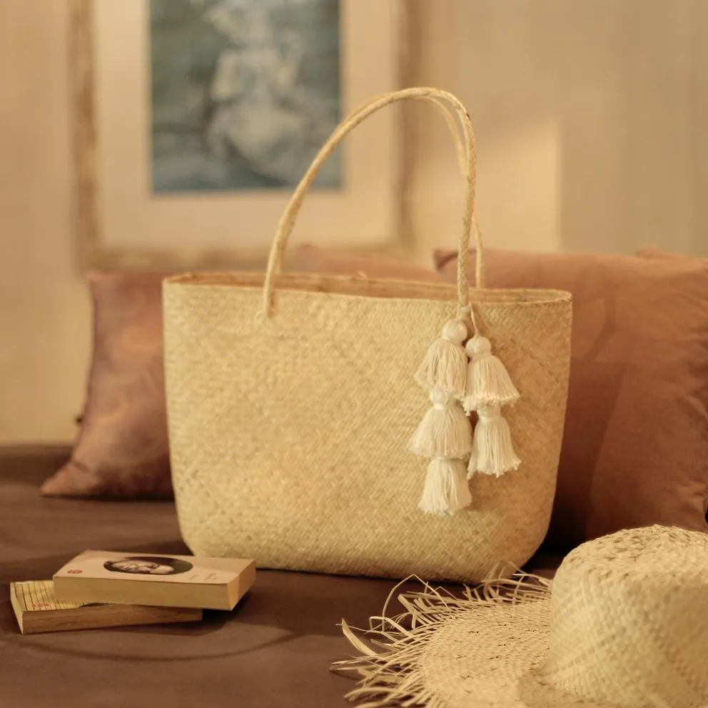 Borneo Sani Straw Tote Bag - with White Tassels (Pre-order)