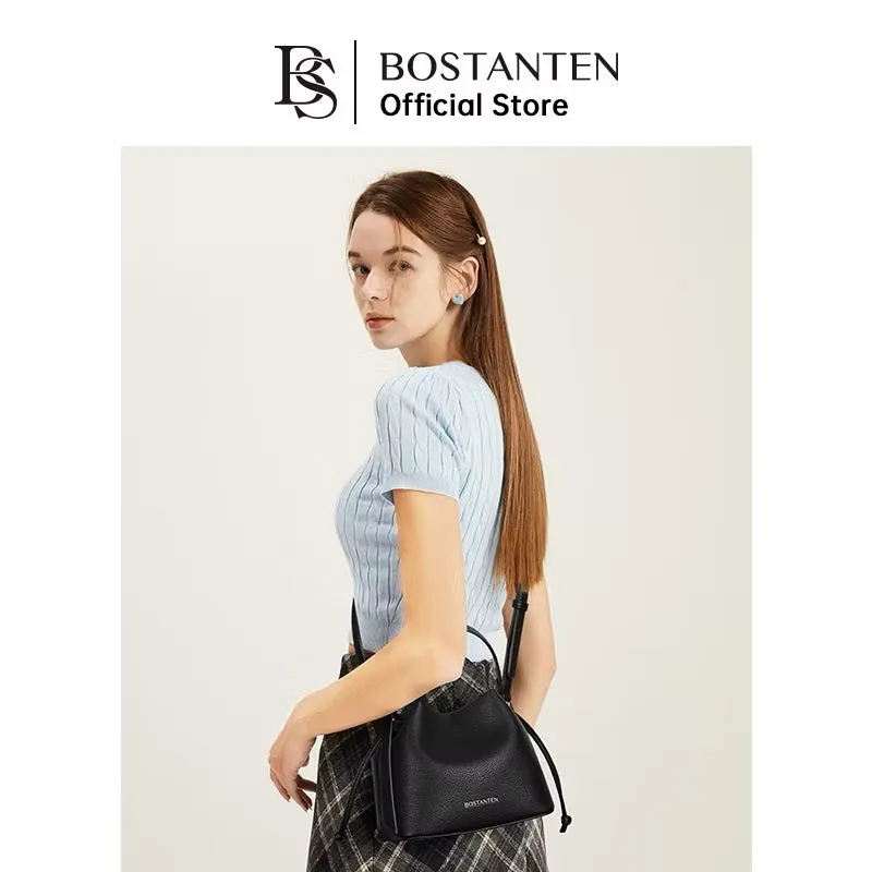 Bostanten Strawstring Bucket Bag in Black