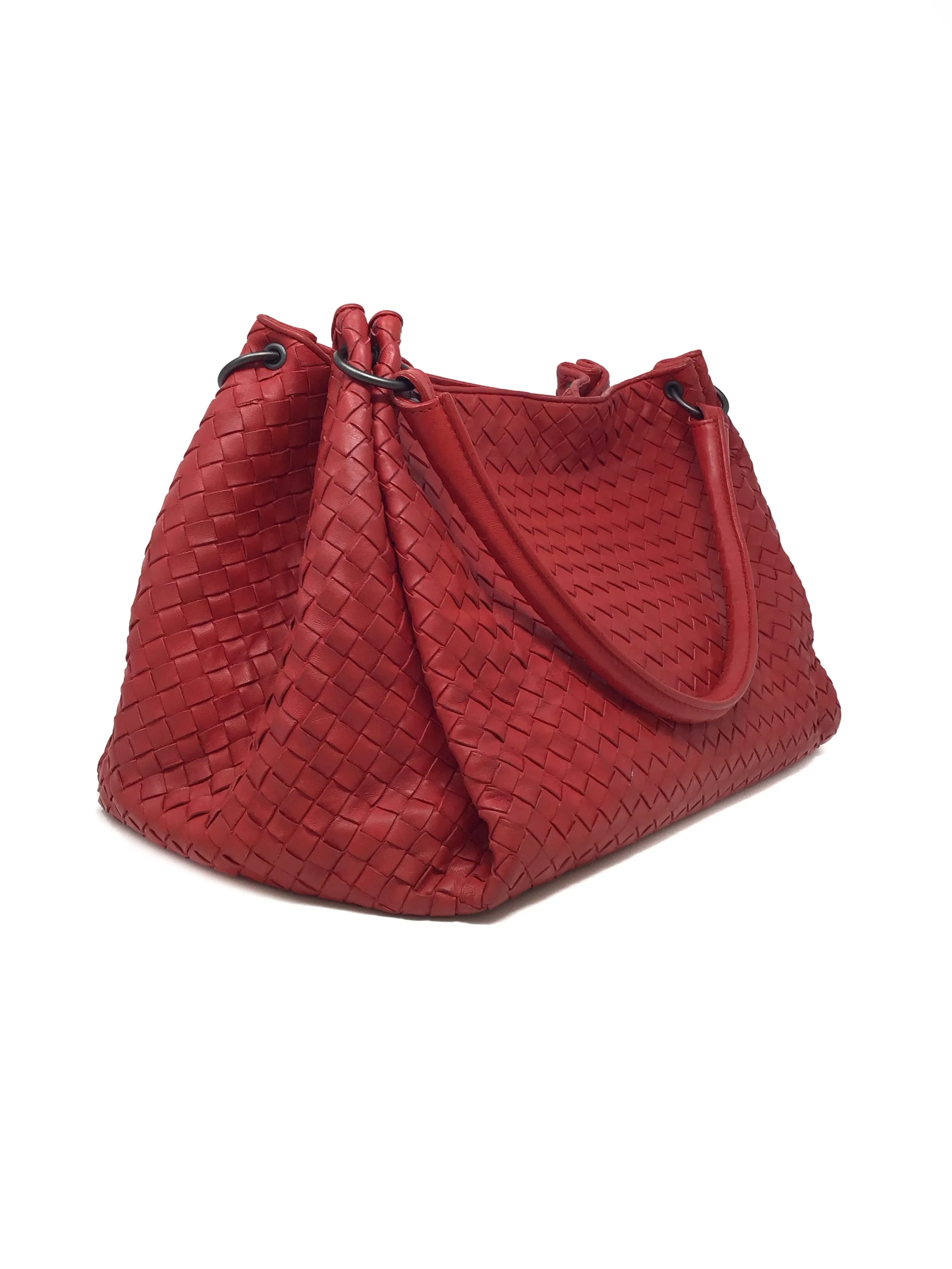 Bottega Veneta Red 'Parachute' Leather Intrecciato Double Handle Tote